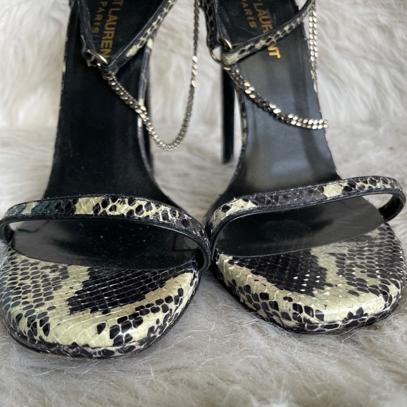 SAINT LAURENT SNAKESKIN T STRAP CHAIN SANDALS - Picture 6 of 10